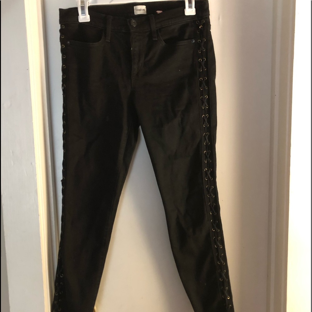 Black Denim Lace up Biker Jeans